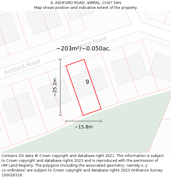 9, ASHFORD ROAD, WIRRAL, CH47 5AN: Plot and title map