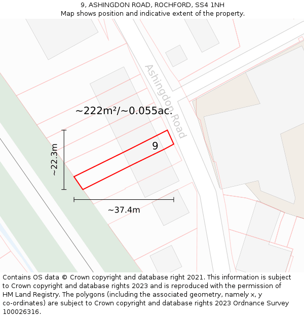 9, ASHINGDON ROAD, ROCHFORD, SS4 1NH: Plot and title map