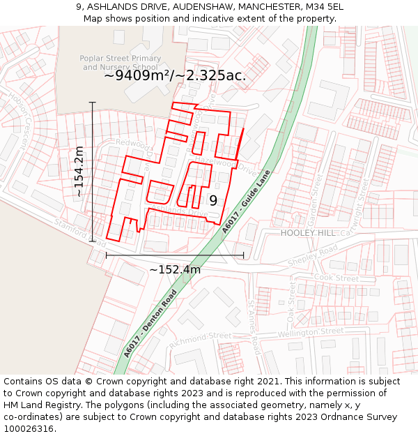 9, ASHLANDS DRIVE, AUDENSHAW, MANCHESTER, M34 5EL: Plot and title map