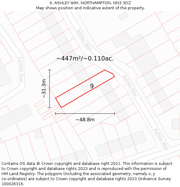 9, ASHLEY WAY, NORTHAMPTON, NN3 3DZ: Plot and title map