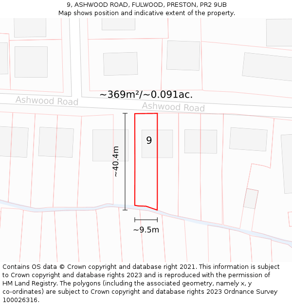 9, ASHWOOD ROAD, FULWOOD, PRESTON, PR2 9UB: Plot and title map