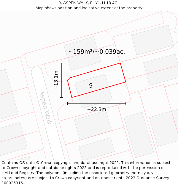 9, ASPEN WALK, RHYL, LL18 4GH: Plot and title map