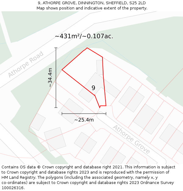 9, ATHORPE GROVE, DINNINGTON, SHEFFIELD, S25 2LD: Plot and title map