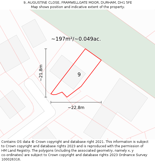 9, AUGUSTINE CLOSE, FRAMWELLGATE MOOR, DURHAM, DH1 5FE: Plot and title map