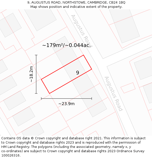 9, AUGUSTUS ROAD, NORTHSTOWE, CAMBRIDGE, CB24 1BQ: Plot and title map