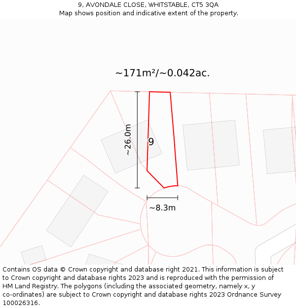 9, AVONDALE CLOSE, WHITSTABLE, CT5 3QA: Plot and title map