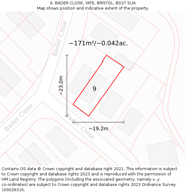 9, BADER CLOSE, YATE, BRISTOL, BS37 5UA: Plot and title map