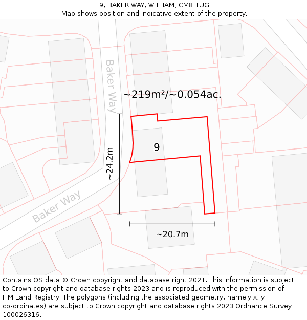 9, BAKER WAY, WITHAM, CM8 1UG: Plot and title map