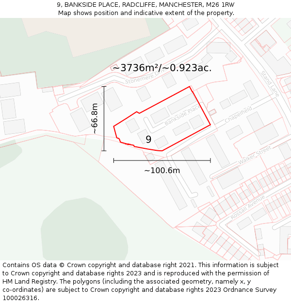 9, BANKSIDE PLACE, RADCLIFFE, MANCHESTER, M26 1RW: Plot and title map