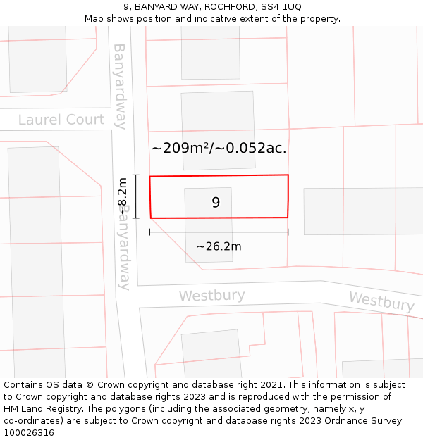 9, BANYARD WAY, ROCHFORD, SS4 1UQ: Plot and title map