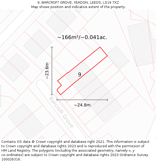 9, BARCROFT GROVE, YEADON, LEEDS, LS19 7XZ: Plot and title map