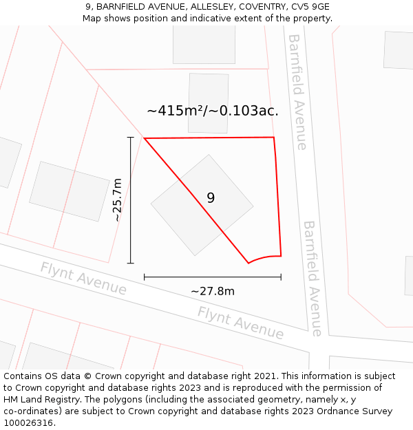 9, BARNFIELD AVENUE, ALLESLEY, COVENTRY, CV5 9GE: Plot and title map