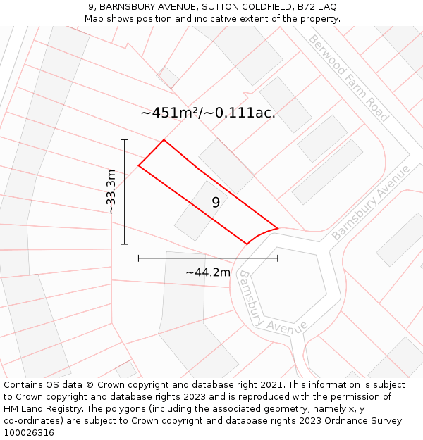 9, BARNSBURY AVENUE, SUTTON COLDFIELD, B72 1AQ: Plot and title map