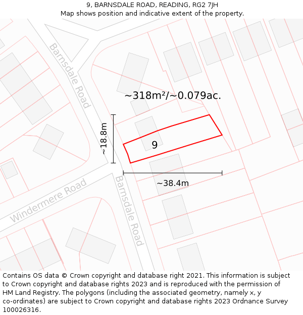 9, BARNSDALE ROAD, READING, RG2 7JH: Plot and title map