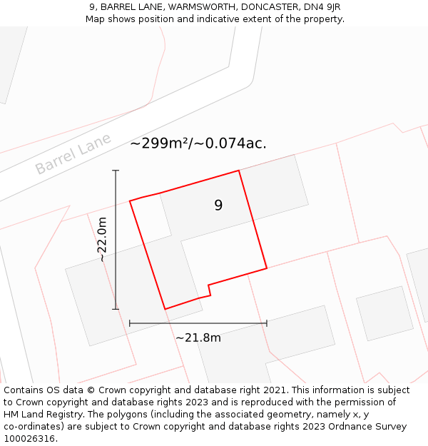 9, BARREL LANE, WARMSWORTH, DONCASTER, DN4 9JR: Plot and title map