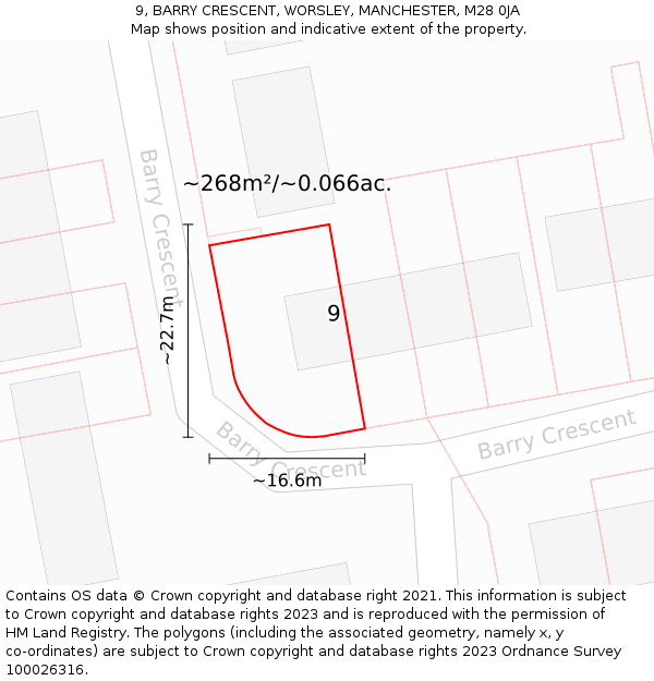 9, BARRY CRESCENT, WORSLEY, MANCHESTER, M28 0JA: Plot and title map