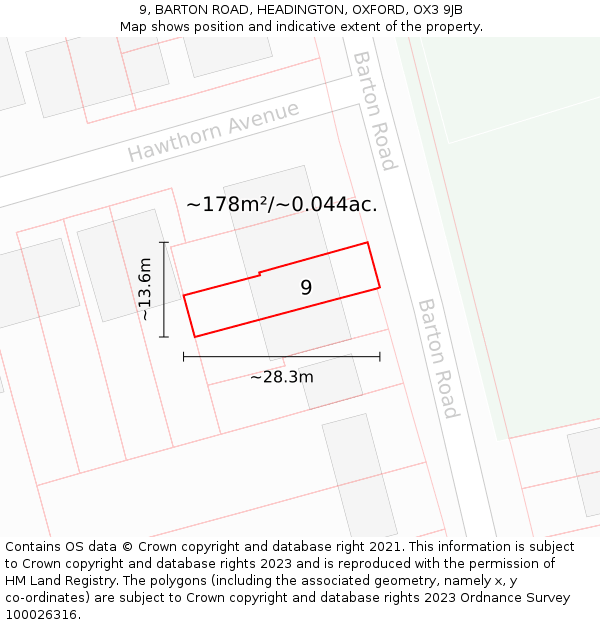 9, BARTON ROAD, HEADINGTON, OXFORD, OX3 9JB: Plot and title map