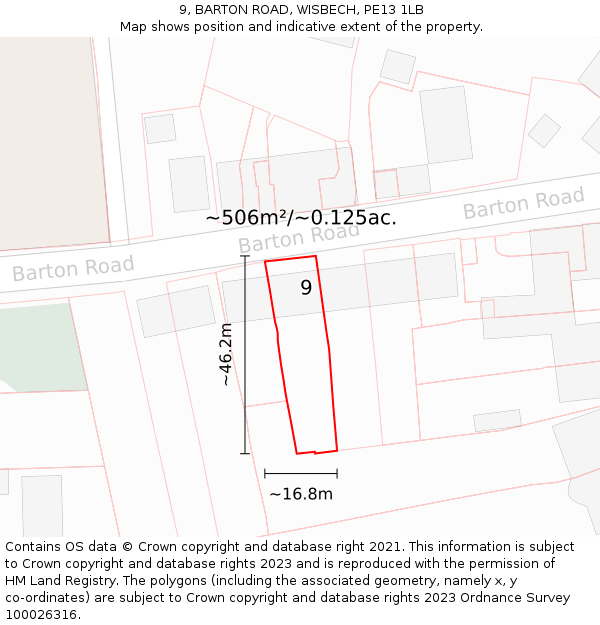 9, BARTON ROAD, WISBECH, PE13 1LB: Plot and title map