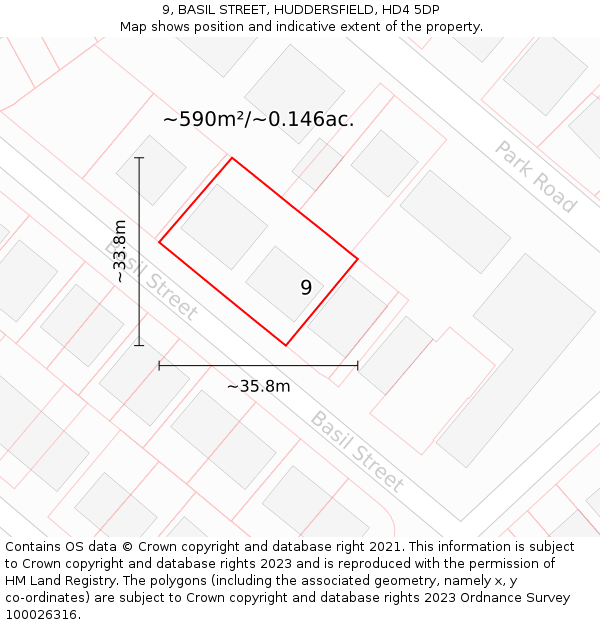 9, BASIL STREET, HUDDERSFIELD, HD4 5DP: Plot and title map