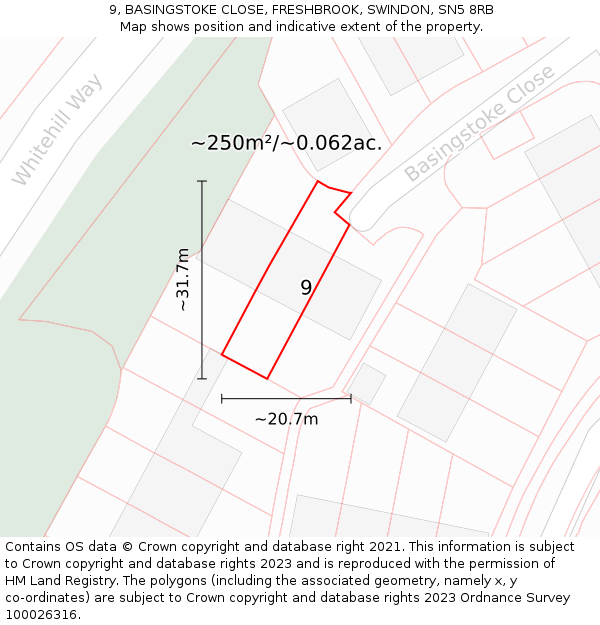 9, BASINGSTOKE CLOSE, FRESHBROOK, SWINDON, SN5 8RB: Plot and title map