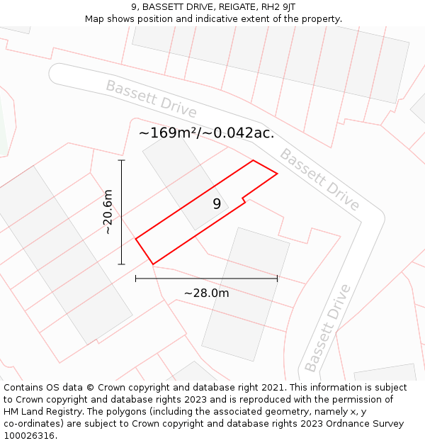 9, BASSETT DRIVE, REIGATE, RH2 9JT: Plot and title map