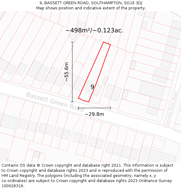 9, BASSETT GREEN ROAD, SOUTHAMPTON, SO16 3DJ: Plot and title map