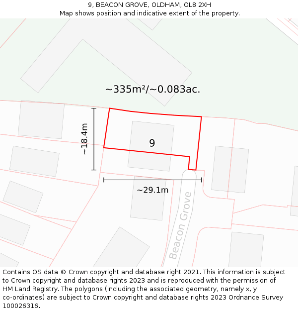 9, BEACON GROVE, OLDHAM, OL8 2XH: Plot and title map