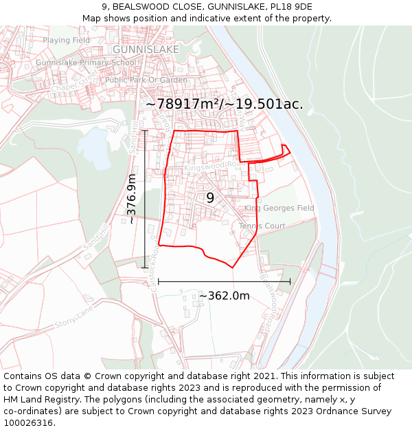 9, BEALSWOOD CLOSE, GUNNISLAKE, PL18 9DE: Plot and title map