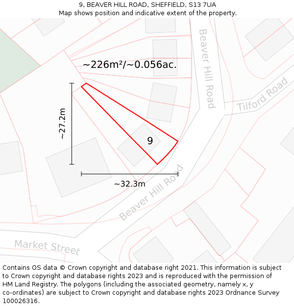 9, BEAVER HILL ROAD, SHEFFIELD, S13 7UA: Plot and title map