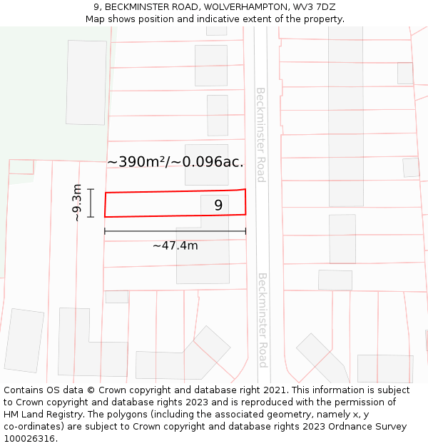 9, BECKMINSTER ROAD, WOLVERHAMPTON, WV3 7DZ: Plot and title map