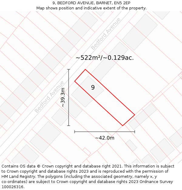 9, BEDFORD AVENUE, BARNET, EN5 2EP: Plot and title map