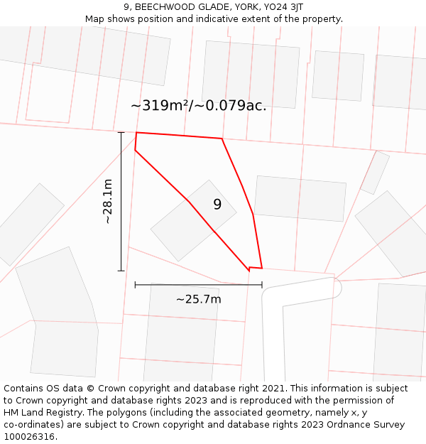 9, BEECHWOOD GLADE, YORK, YO24 3JT: Plot and title map