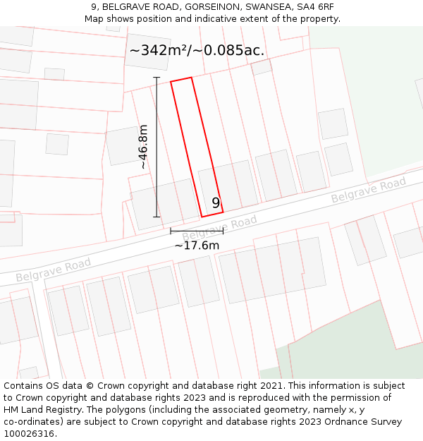 9, BELGRAVE ROAD, GORSEINON, SWANSEA, SA4 6RF: Plot and title map