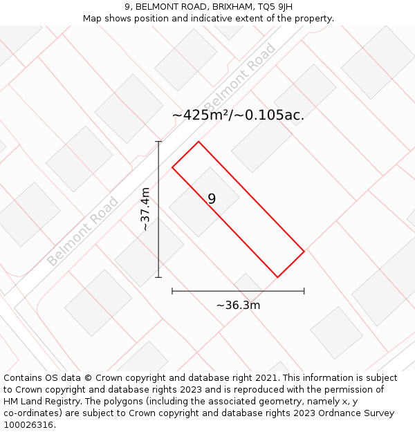 9, BELMONT ROAD, BRIXHAM, TQ5 9JH: Plot and title map