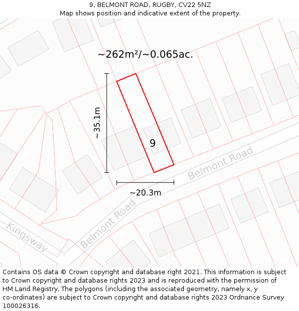 9, BELMONT ROAD, RUGBY, CV22 5NZ: Plot and title map