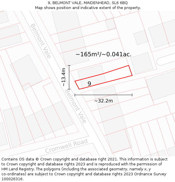 9, BELMONT VALE, MAIDENHEAD, SL6 6BQ: Plot and title map