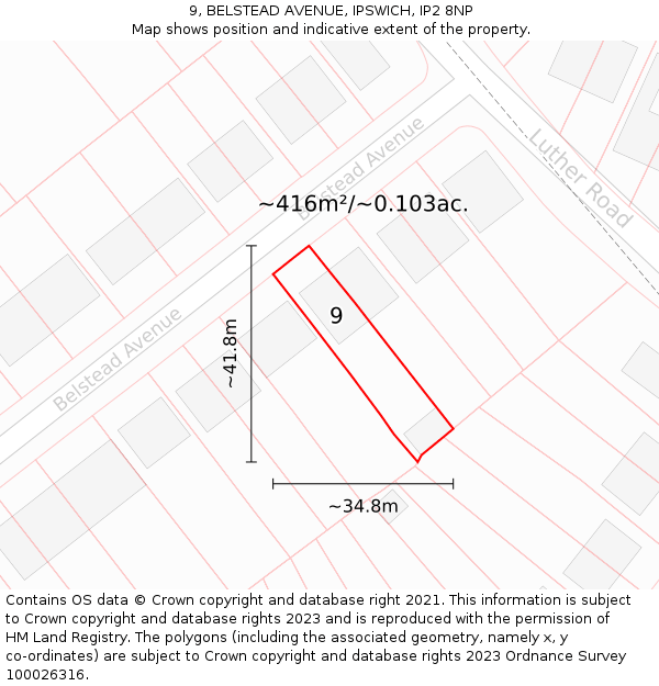 9, BELSTEAD AVENUE, IPSWICH, IP2 8NP: Plot and title map