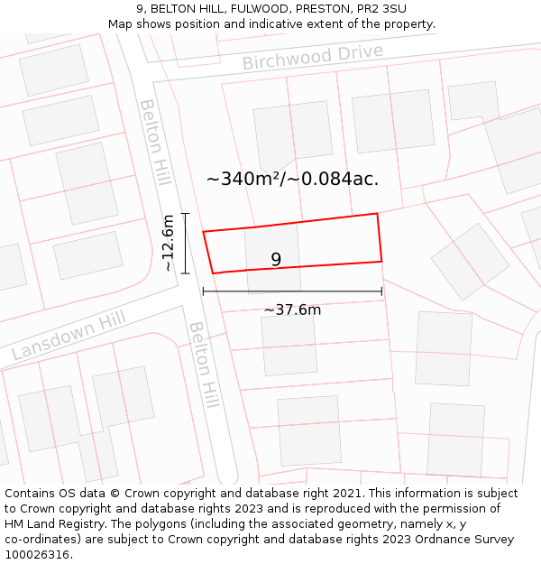 9, BELTON HILL, FULWOOD, PRESTON, PR2 3SU: Plot and title map