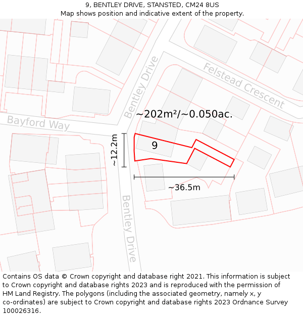 9, BENTLEY DRIVE, STANSTED, CM24 8US: Plot and title map