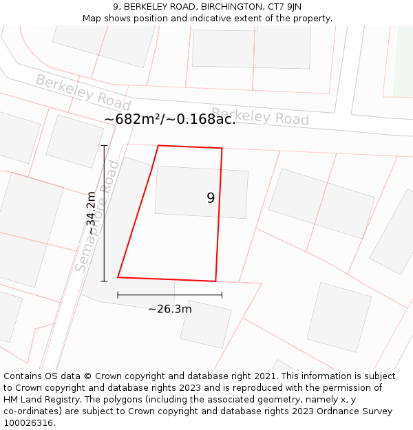 9, BERKELEY ROAD, BIRCHINGTON, CT7 9JN: Plot and title map