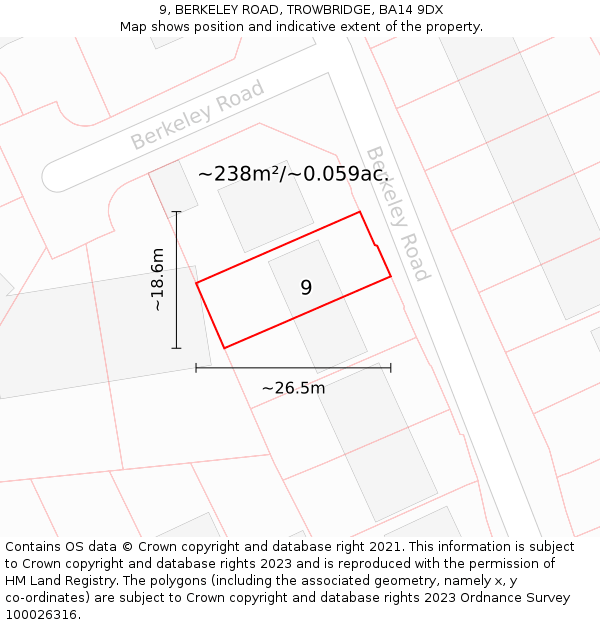 9, BERKELEY ROAD, TROWBRIDGE, BA14 9DX: Plot and title map