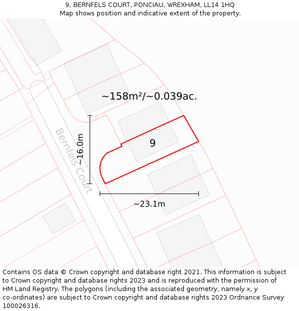 9, BERNFELS COURT, PONCIAU, WREXHAM, LL14 1HQ: Plot and title map