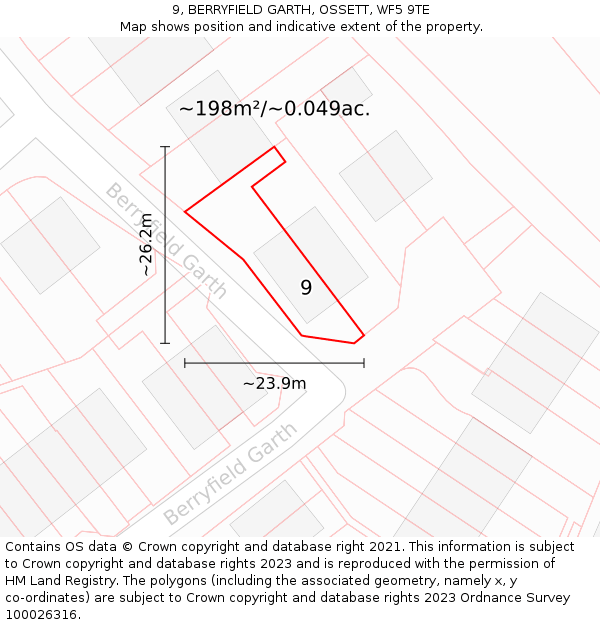 9, BERRYFIELD GARTH, OSSETT, WF5 9TE: Plot and title map