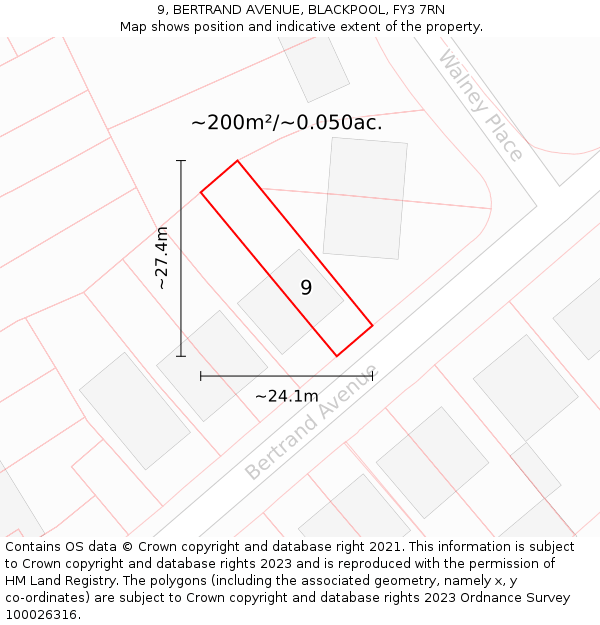 9, BERTRAND AVENUE, BLACKPOOL, FY3 7RN: Plot and title map