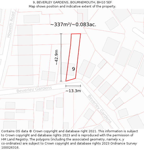 9, BEVERLEY GARDENS, BOURNEMOUTH, BH10 5EF: Plot and title map