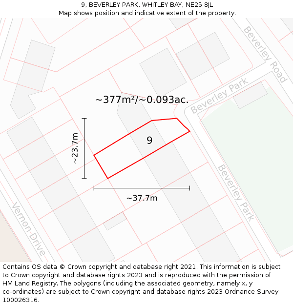 9, BEVERLEY PARK, WHITLEY BAY, NE25 8JL: Plot and title map