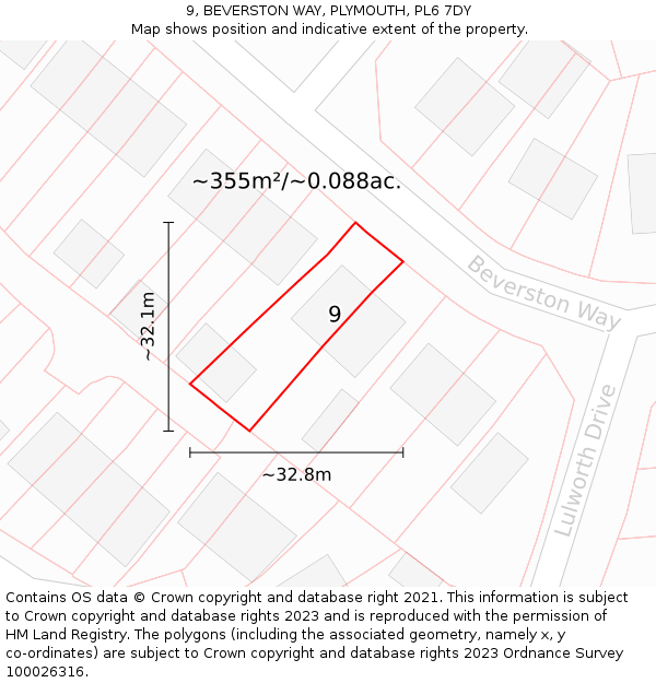 9, BEVERSTON WAY, PLYMOUTH, PL6 7DY: Plot and title map