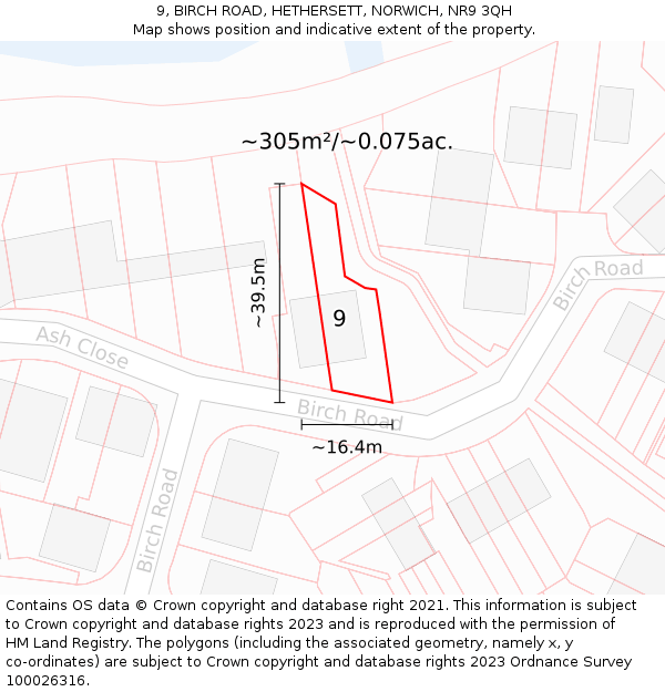 9, BIRCH ROAD, HETHERSETT, NORWICH, NR9 3QH: Plot and title map