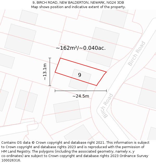 9, BIRCH ROAD, NEW BALDERTON, NEWARK, NG24 3DB: Plot and title map