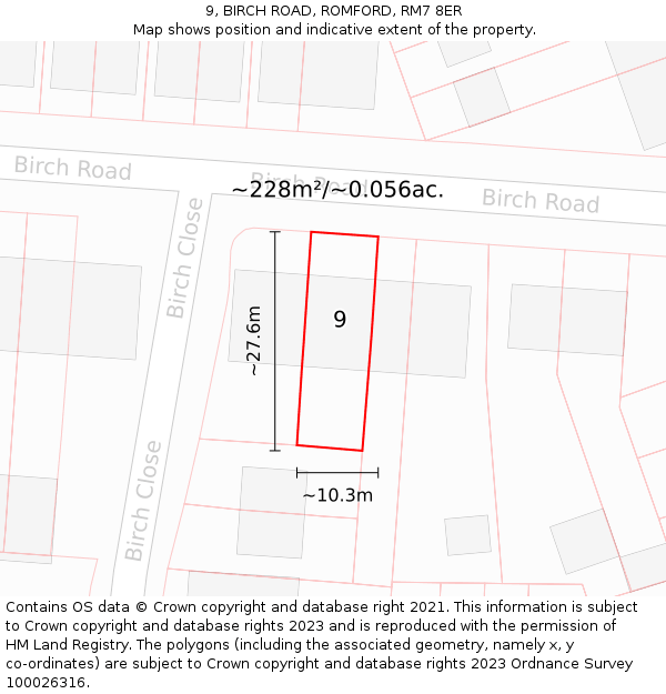 9, BIRCH ROAD, ROMFORD, RM7 8ER: Plot and title map